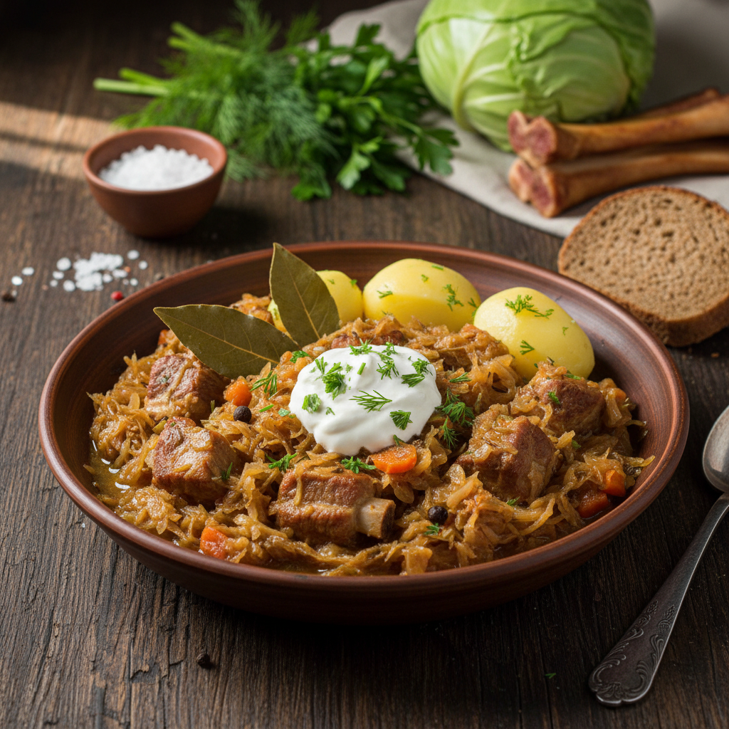 Sotus raugintų kopūstų troškinys su šonkauliais